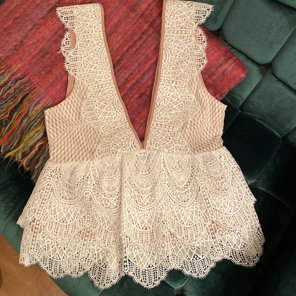 Topshop Lace V Neck Cropped Blouse Top